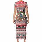 New Zealand Animal Christmas Short Sleeve Bodycon Dress Maori Inspired Kowhaiwhai Patterns