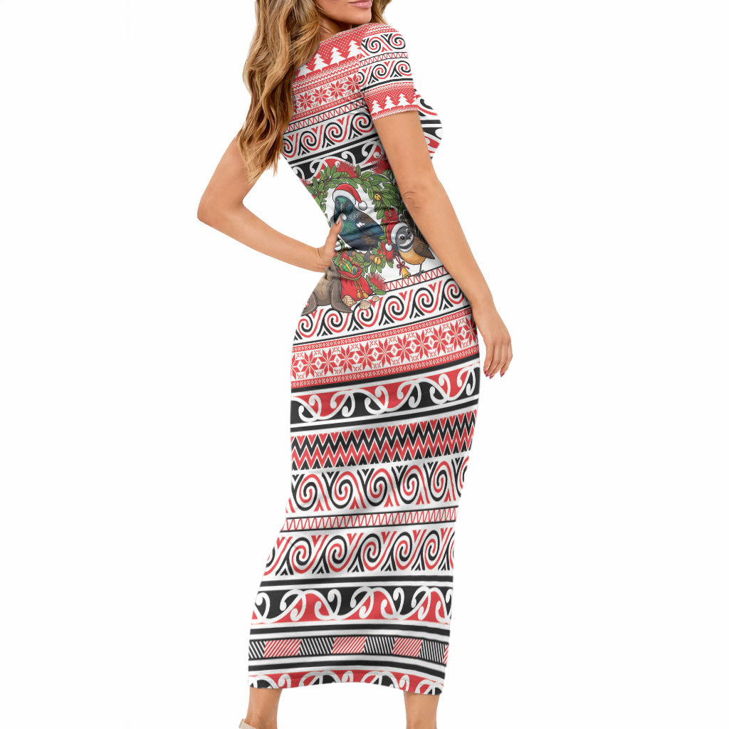 New Zealand Animal Christmas Short Sleeve Bodycon Dress Maori Inspired Kowhaiwhai Patterns