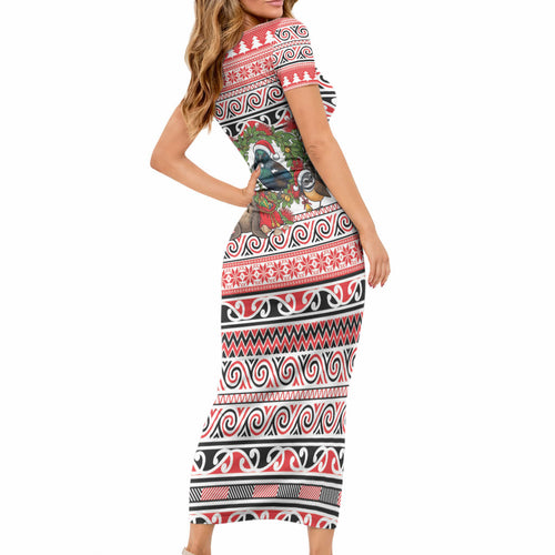 New Zealand Animal Christmas Short Sleeve Bodycon Dress Maori Inspired Kowhaiwhai Patterns