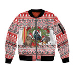 New Zealand Animal Christmas Sleeve Zip Bomber Jacket Maori Inspired Kowhaiwhai Patterns