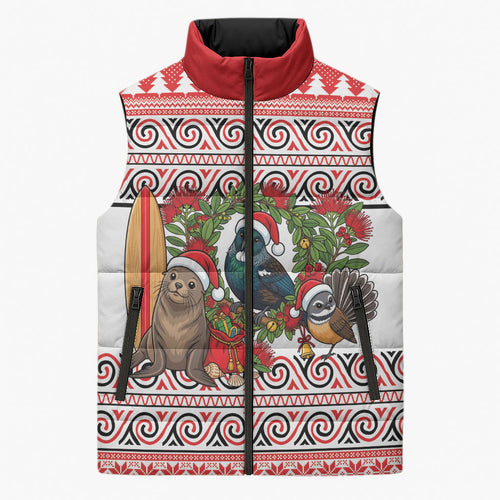 New Zealand Animal Christmas Sleeveless Puffer Jacket Maori Inspired Kowhaiwhai Patterns