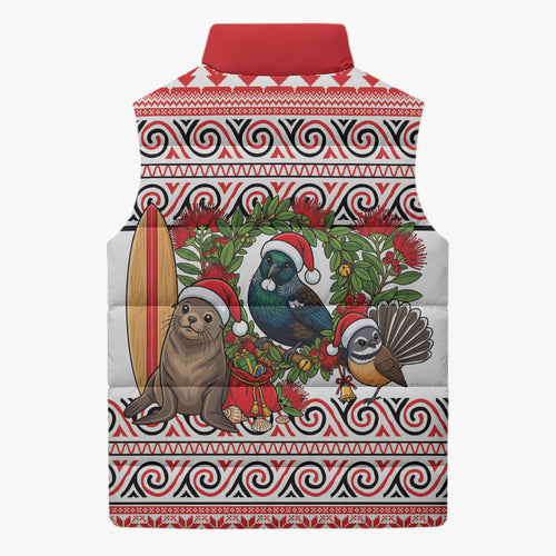 New Zealand Animal Christmas Sleeveless Puffer Jacket Maori Inspired Kowhaiwhai Patterns