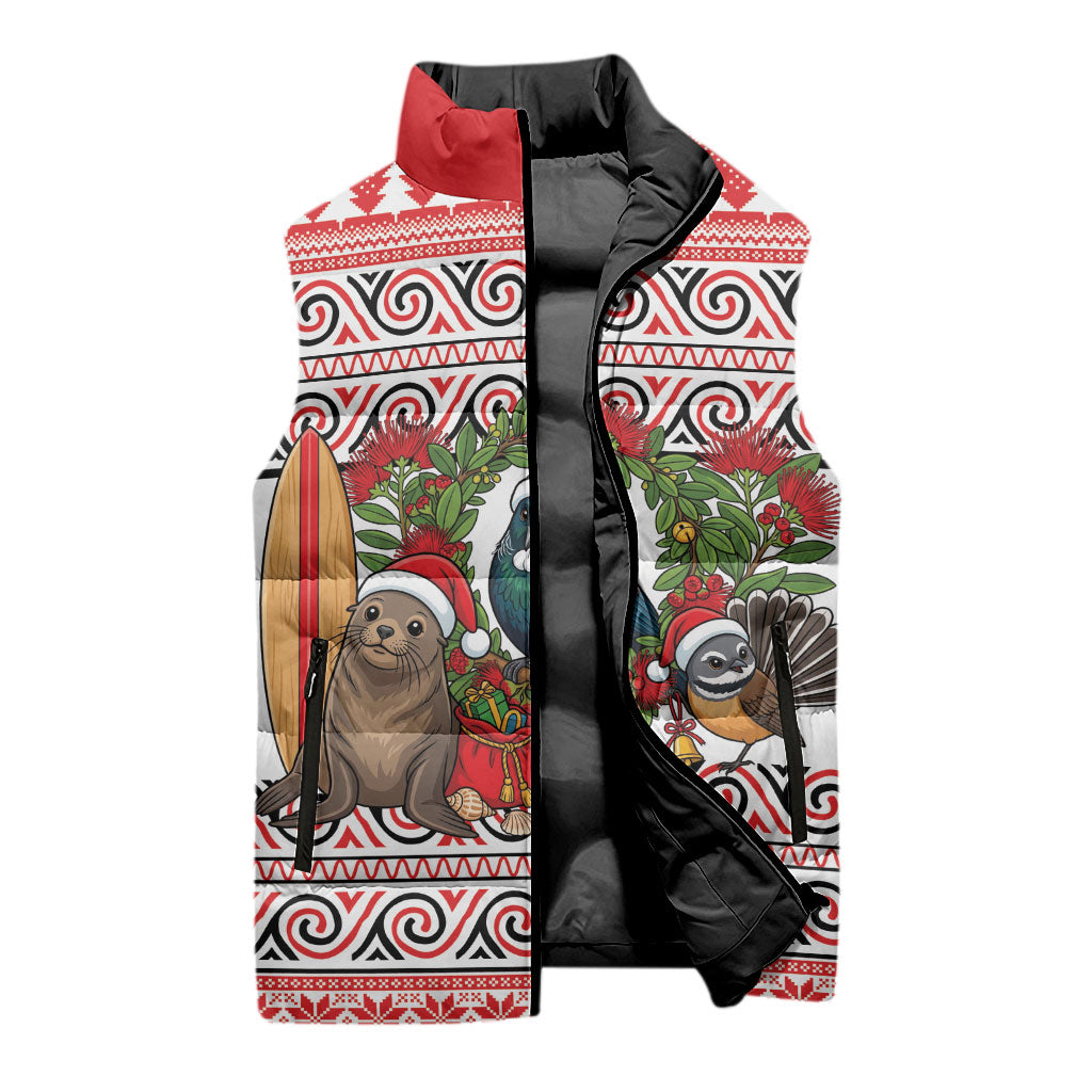 New Zealand Animal Christmas Sleeveless Puffer Jacket Maori Inspired Kowhaiwhai Patterns