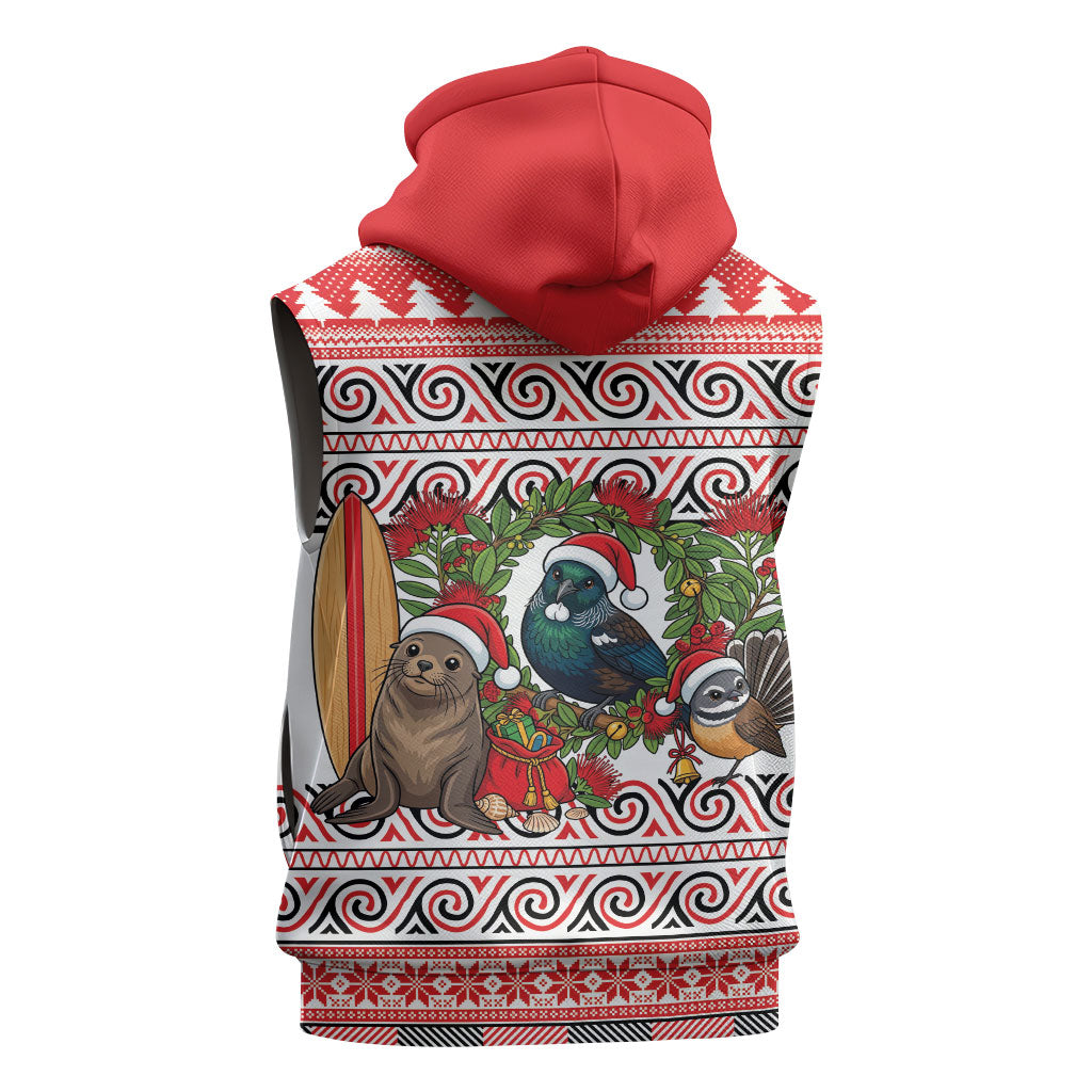New Zealand Animal Christmas Sleeveless Zip Hoodie Maori Inspired Kowhaiwhai Patterns