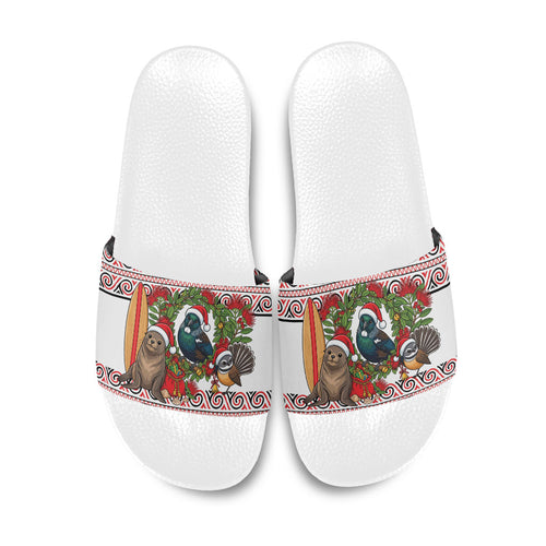 New Zealand Animal Christmas Slide Sandals Maori Inspired Kowhaiwhai Patterns