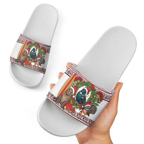 New Zealand Animal Christmas Slide Sandals Maori Inspired Kowhaiwhai Patterns