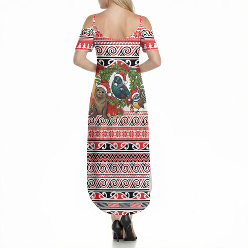 New Zealand Animal Christmas Summer Maxi Dress Maori Inspired Kowhaiwhai Patterns