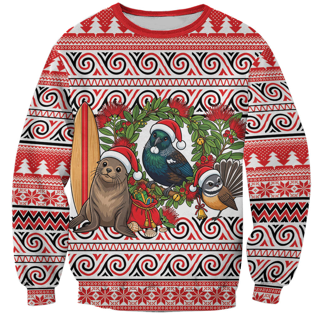New Zealand Animal Christmas Sweatshirt Maori Inspired Kowhaiwhai Patterns