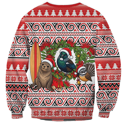 New Zealand Animal Christmas Sweatshirt Maori Inspired Kowhaiwhai Patterns