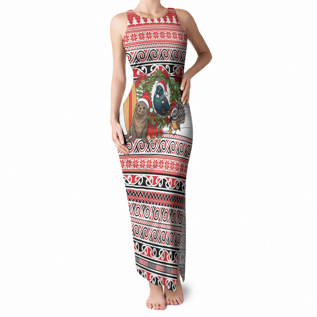 New Zealand Animal Christmas Tank Maxi Dress Maori Inspired Kowhaiwhai Patterns