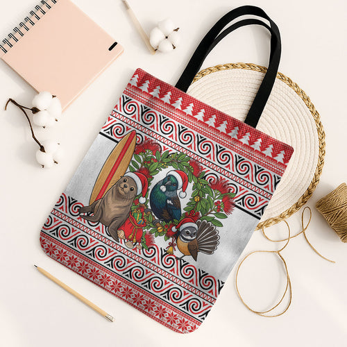 New Zealand Animal Christmas Tote Bag Maori Inspired Kowhaiwhai Patterns