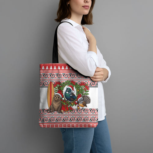 New Zealand Animal Christmas Tote Bag Maori Inspired Kowhaiwhai Patterns