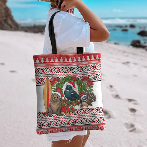 New Zealand Animal Christmas Tote Bag Maori Inspired Kowhaiwhai Patterns