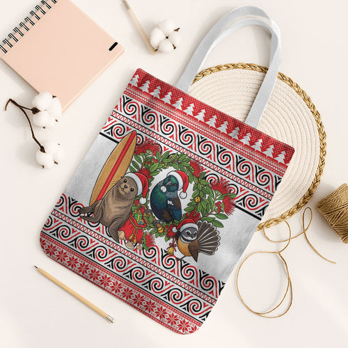 New Zealand Animal Christmas Tote Bag Maori Inspired Kowhaiwhai Patterns