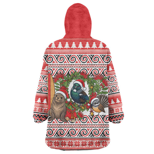 New Zealand Animal Christmas Wearable Blanket Hoodie Maori Inspired Kowhaiwhai Patterns