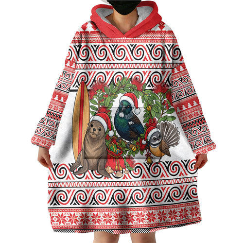 New Zealand Animal Christmas Wearable Blanket Hoodie Maori Inspired Kowhaiwhai Patterns