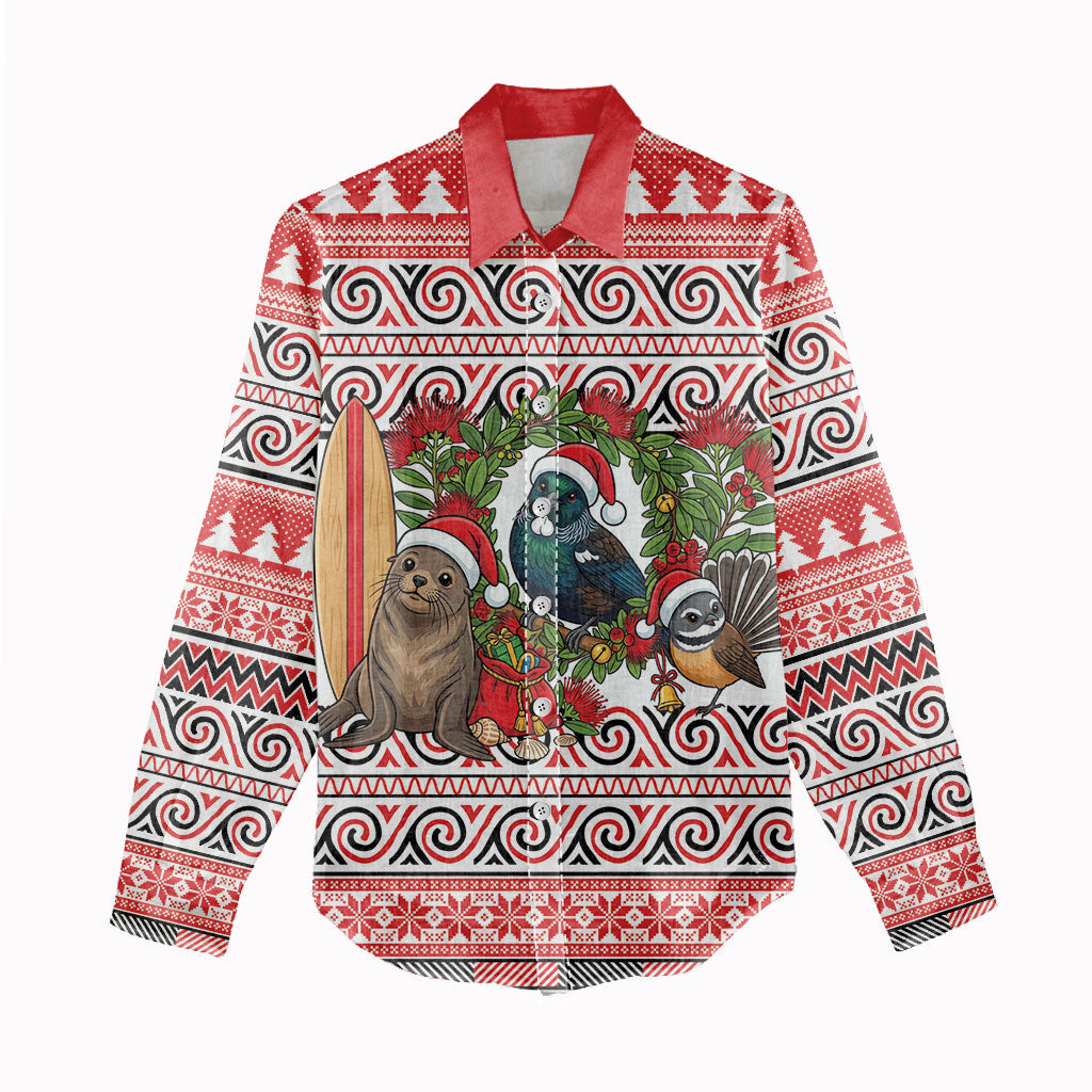 New Zealand Animal Christmas Women Casual Shirt Maori Inspired Kowhaiwhai Patterns