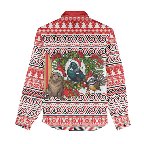 New Zealand Animal Christmas Women Casual Shirt Maori Inspired Kowhaiwhai Patterns