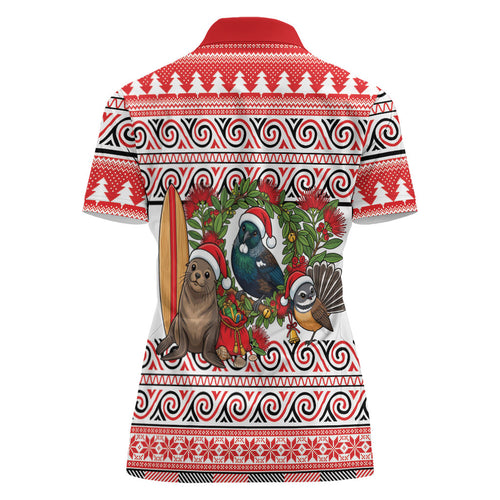New Zealand Animal Christmas Women Polo Shirt Maori Inspired Kowhaiwhai Patterns
