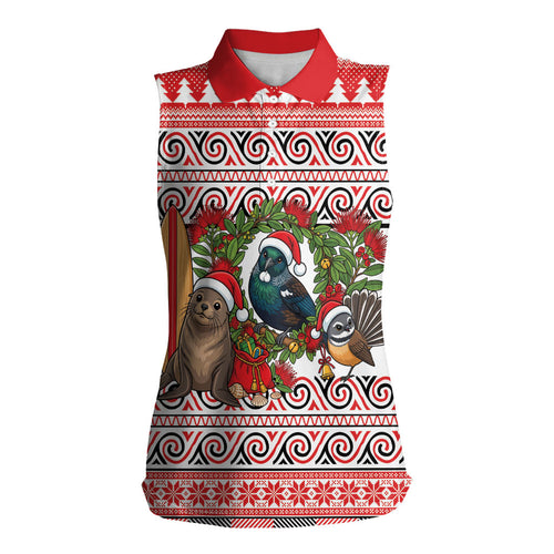 New Zealand Animal Christmas Women Sleeveless Polo Shirt Maori Inspired Kowhaiwhai Patterns