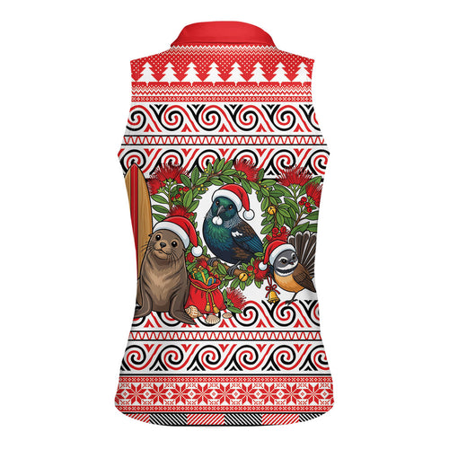 New Zealand Animal Christmas Women Sleeveless Polo Shirt Maori Inspired Kowhaiwhai Patterns