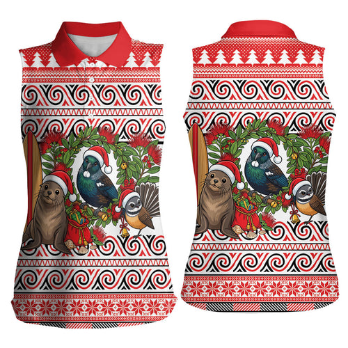 New Zealand Animal Christmas Women Sleeveless Polo Shirt Maori Inspired Kowhaiwhai Patterns