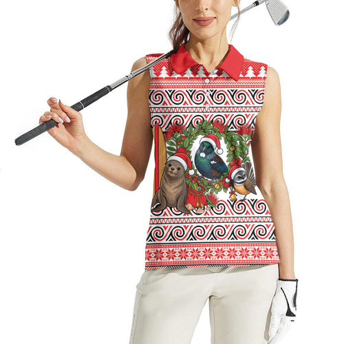 New Zealand Animal Christmas Women Sleeveless Polo Shirt Maori Inspired Kowhaiwhai Patterns