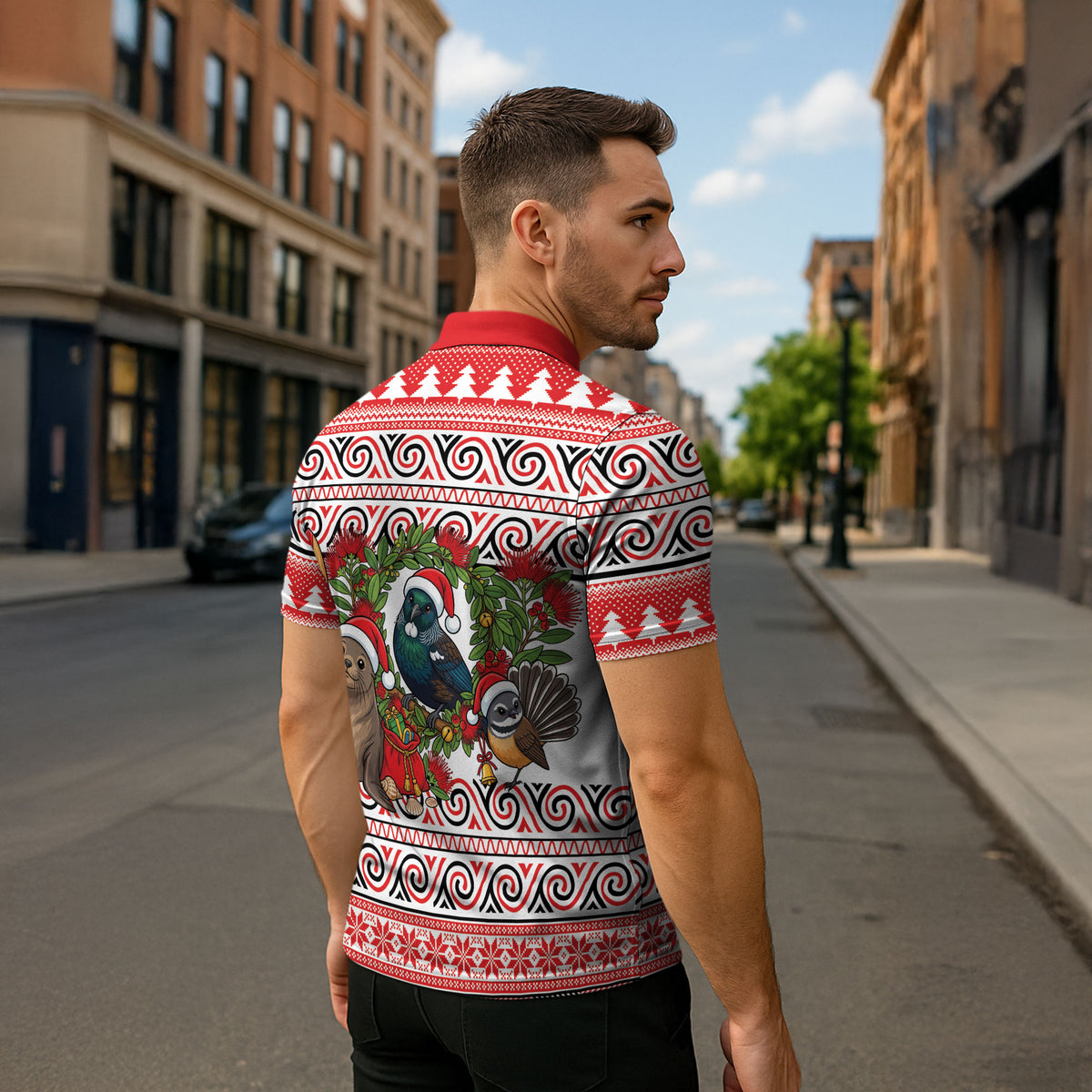New Zealand Animal Christmas Zipper Polo Shirt Maori Inspired Kowhaiwhai Patterns