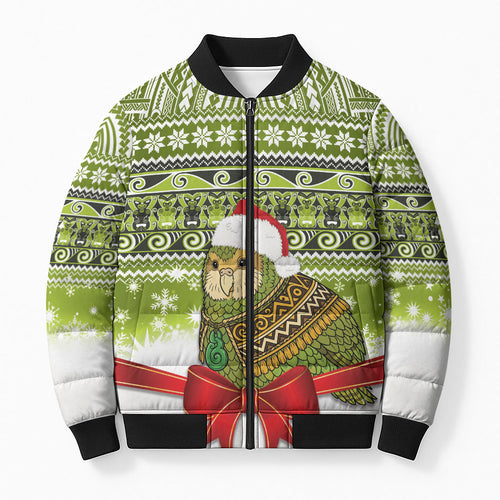 New Zealand Kakapo Christmas Bomber Puffer Jacket Maori Inspired Knitted Patterns