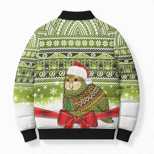 New Zealand Kakapo Christmas Bomber Puffer Jacket Maori Inspired Knitted Patterns