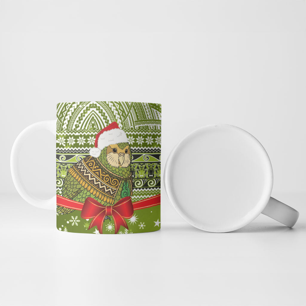 New Zealand Kakapo Christmas Ceramic Mug Maori Inspired Knitted Patterns