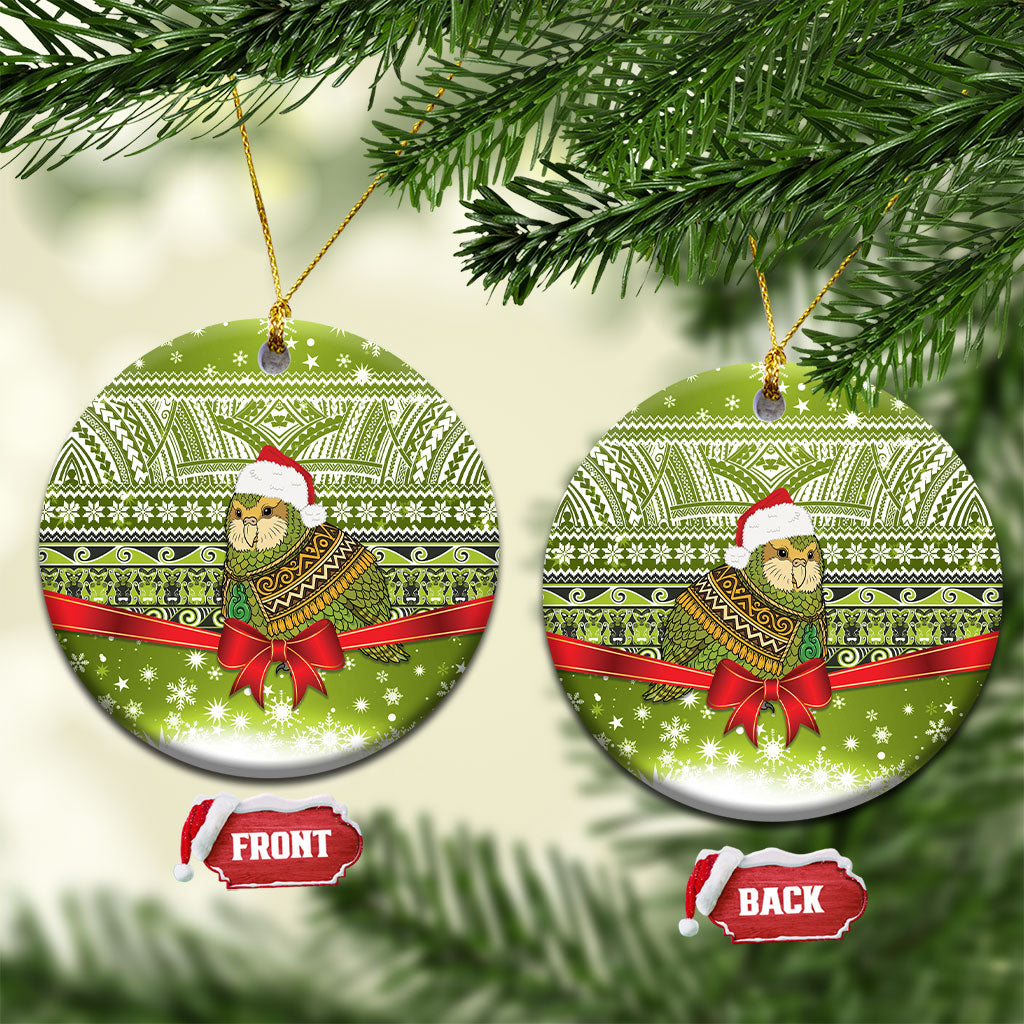 New Zealand Kakapo Christmas Ceramic Ornament Maori Inspired Knitted Patterns