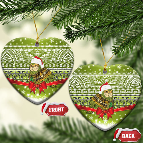 New Zealand Kakapo Christmas Ceramic Ornament Maori Inspired Knitted Patterns