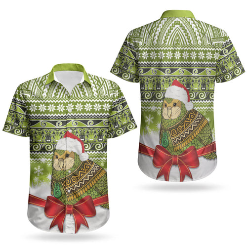 New Zealand Kakapo Christmas Couples Matching Mermaid Dress and Hawaiian Shirt Maori Inspired Knitted Patterns