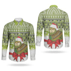 New Zealand Kakapo Christmas Couples Matching Off Shoulder Maxi Dress and Long Sleeve Button Shirt Maori Inspired Knitted Patterns