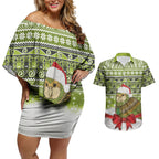 New Zealand Kakapo Christmas Couples Matching Off Shoulder Short Dress and Hawaiian Shirt Maori Inspired Knitted Patterns
