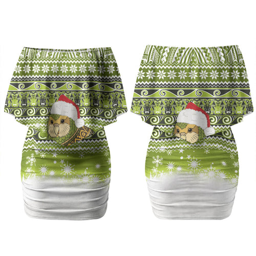 New Zealand Kakapo Christmas Couples Matching Off Shoulder Short Dress and Hawaiian Shirt Maori Inspired Knitted Patterns