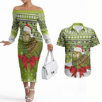 New Zealand Kakapo Christmas Couples Matching Off The Shoulder Long Sleeve Dress and Hawaiian Shirt Maori Inspired Knitted Patterns