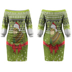 New Zealand Kakapo Christmas Couples Matching Off The Shoulder Long Sleeve Dress and Hawaiian Shirt Maori Inspired Knitted Patterns