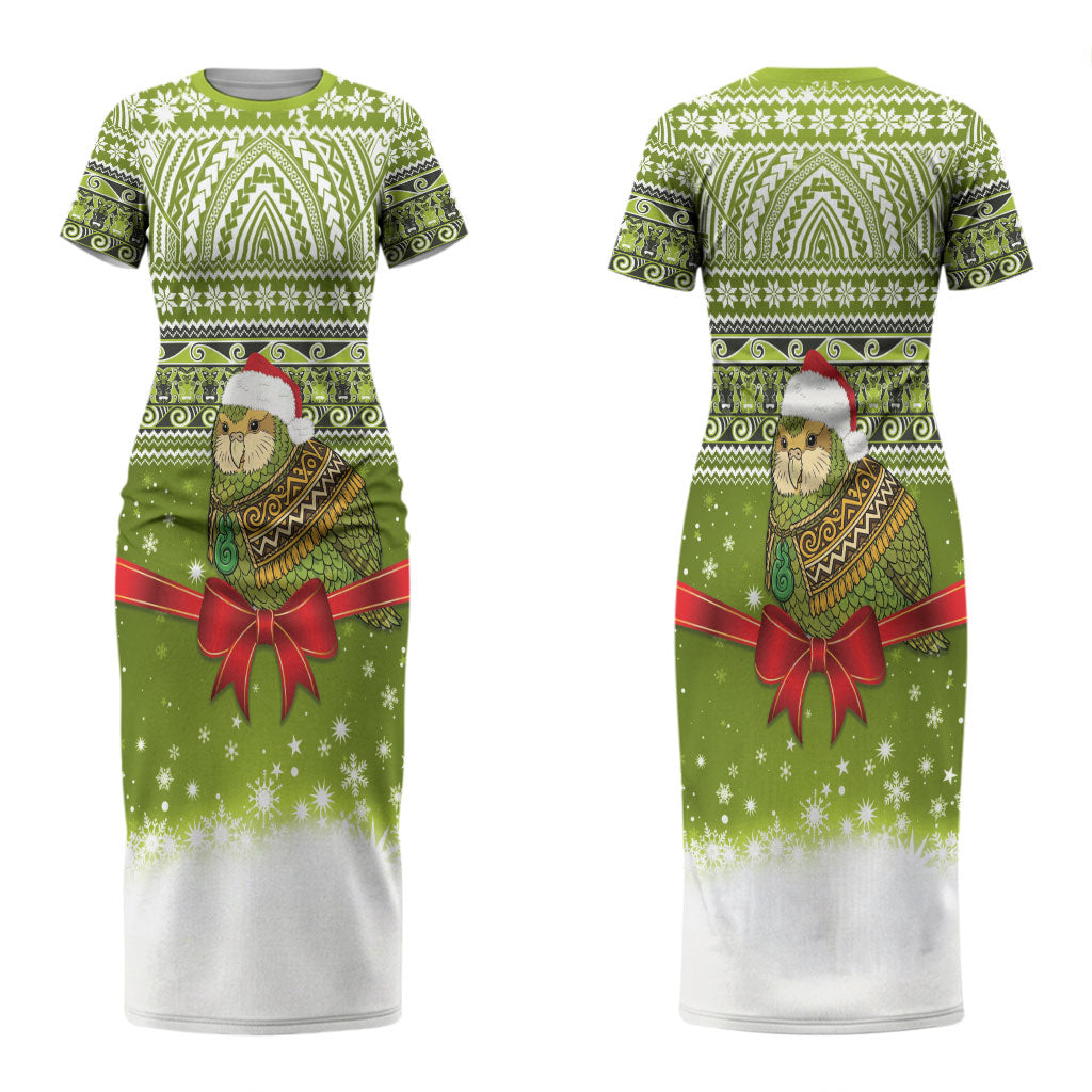 New Zealand Kakapo Christmas Couples Matching Short Sleeve Bodycon Dress and Hawaiian Shirt Maori Inspired Knitted Patterns