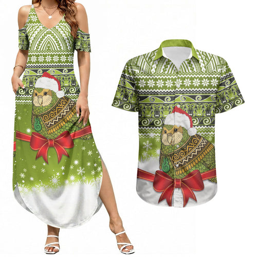 New Zealand Kakapo Christmas Couples Matching Summer Maxi Dress and Hawaiian Shirt Maori Inspired Knitted Patterns