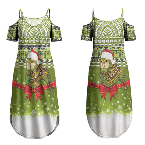 New Zealand Kakapo Christmas Couples Matching Summer Maxi Dress and Hawaiian Shirt Maori Inspired Knitted Patterns