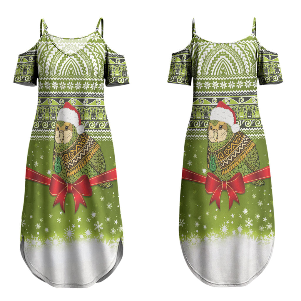 New Zealand Kakapo Christmas Couples Matching Summer Maxi Dress and Long Sleeve Button Shirt Maori Inspired Knitted Patterns