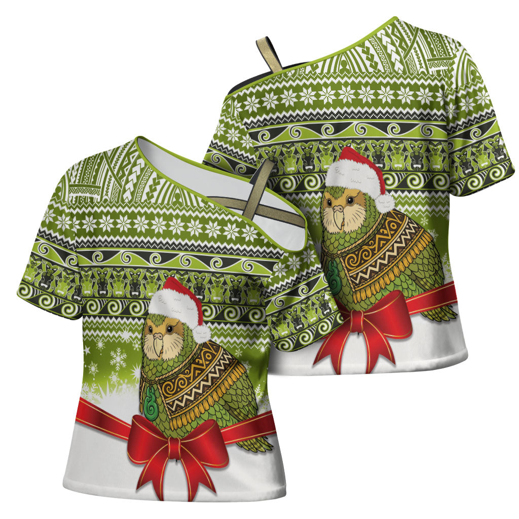 New Zealand Kakapo Christmas Cross Shoulder Shirt Maori Inspired Knitted Patterns