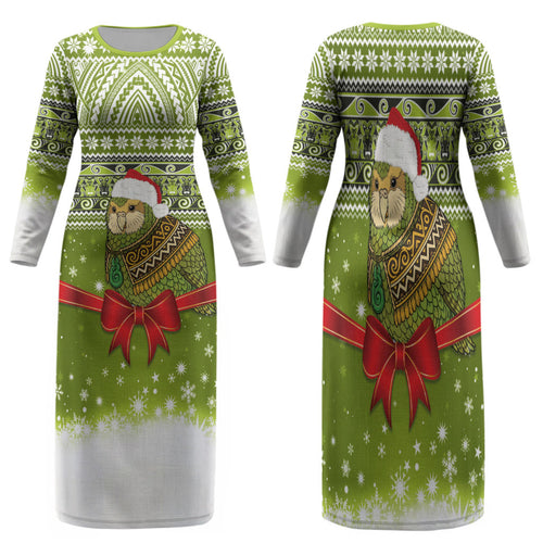 New Zealand Kakapo Christmas Family Matching Long Sleeve Bodycon Dress and Hawaiian Shirt Maori Inspired Knitted Patterns