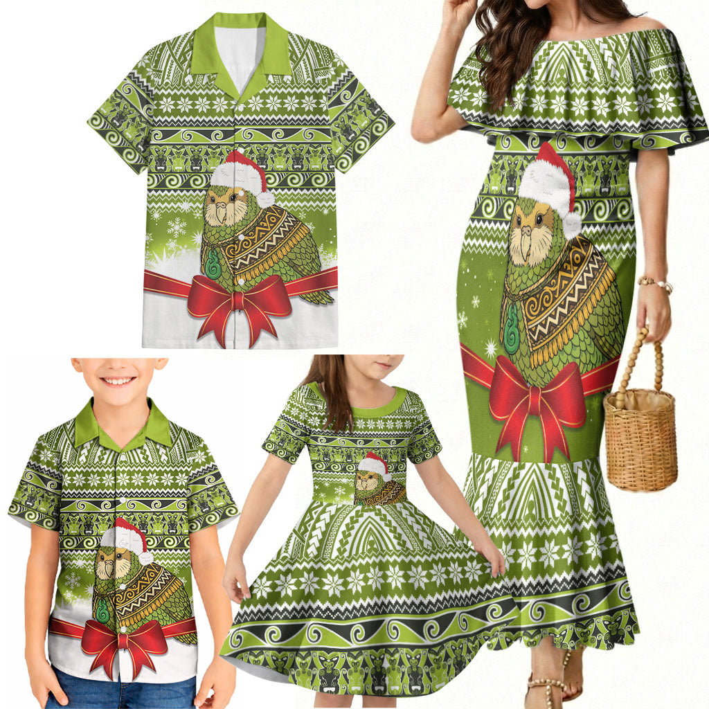 New Zealand Kakapo Christmas Family Matching Mermaid Dress and Hawaiian Shirt Maori Inspired Knitted Patterns
