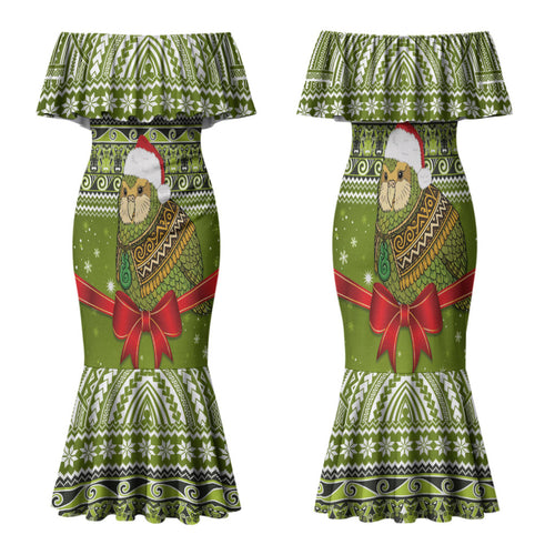 New Zealand Kakapo Christmas Family Matching Mermaid Dress and Hawaiian Shirt Maori Inspired Knitted Patterns