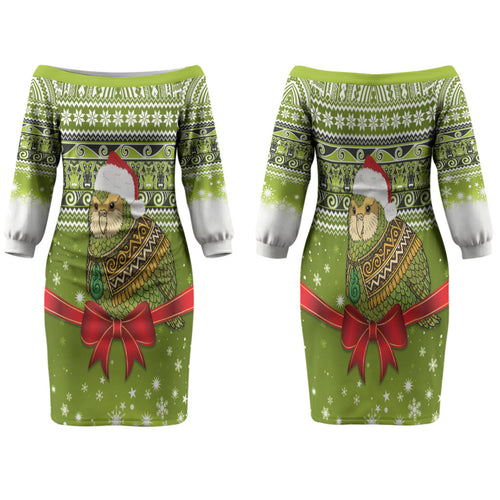 New Zealand Kakapo Christmas Family Matching Off The Shoulder Long Sleeve Dress and Hawaiian Shirt Maori Inspired Knitted Patterns