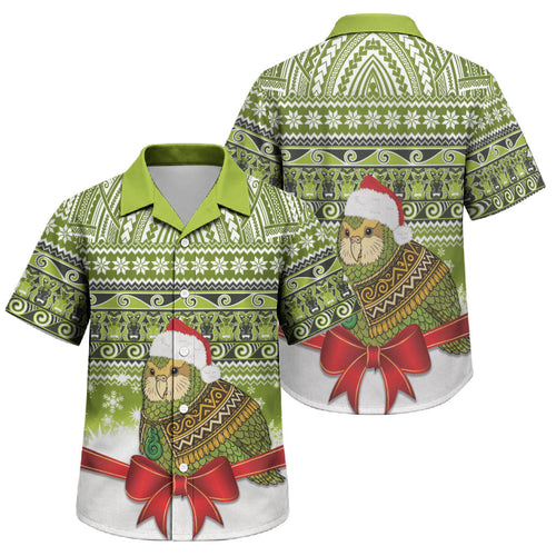 New Zealand Kakapo Christmas Family Matching Off The Shoulder Long Sleeve Dress and Hawaiian Shirt Maori Inspired Knitted Patterns