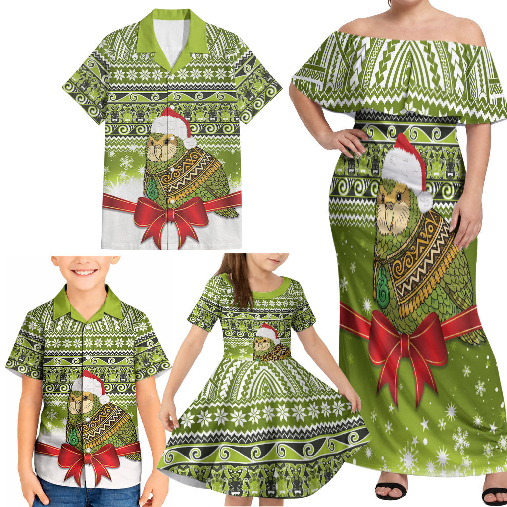 New Zealand Kakapo Christmas Family Matching Off Shoulder Maxi Dress and Hawaiian Shirt Maori Inspired Knitted Patterns